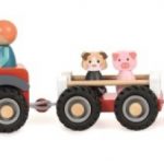 Wooden tractor with 2 wagons