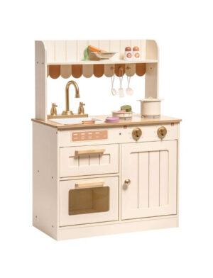 Ξύλινη παιδική κουζίνα με 11 αξεσουάρ- Vintage cream