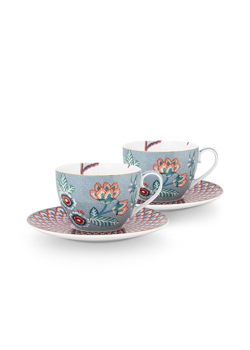 PIP STUDIO 7 Flower Festival Set/2 Cappuccino Cup & Saucer Light Blue 7