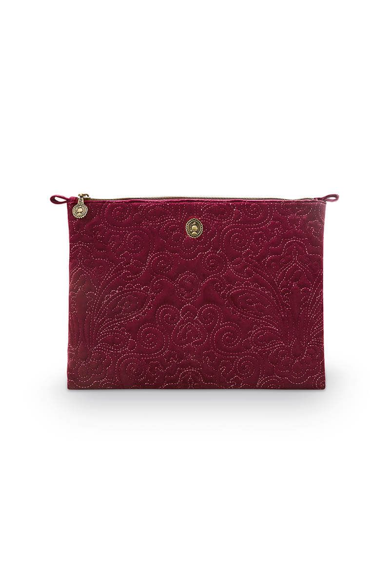PIP STUDIO 3 Cosmetic Flat Pouch Large Velvet Quiltey Days Red 3