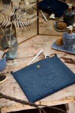 Cosmetic Flat Pouch Large Velvet Quiltey Days Blue 10