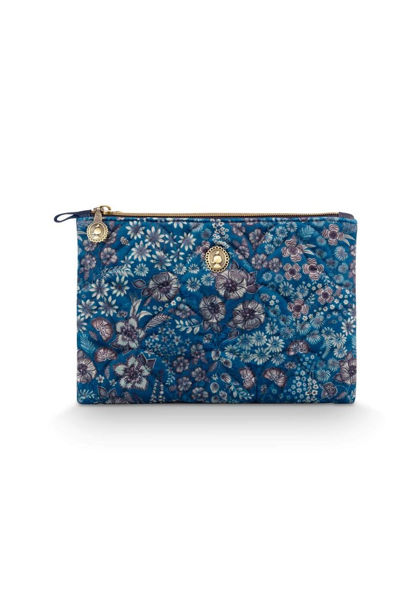 PIP STUDIO 3 Cosmetic Flat Pouch Charly Medium Quilted Daisy Dreams Blue 3