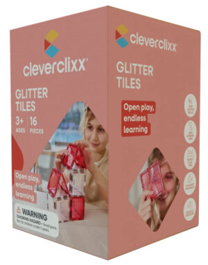 Cleverclixx, Μαγνητικά πλακίδια Glitter Tiles Pack Transparent / Pink | 16 κομμάτια